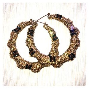 Gold Bamboo Hoop Swarovski Crystal earrings